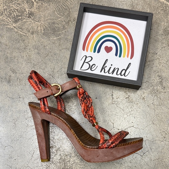 Coach Brown and Red Strappy Heels - Picture 1 of 8